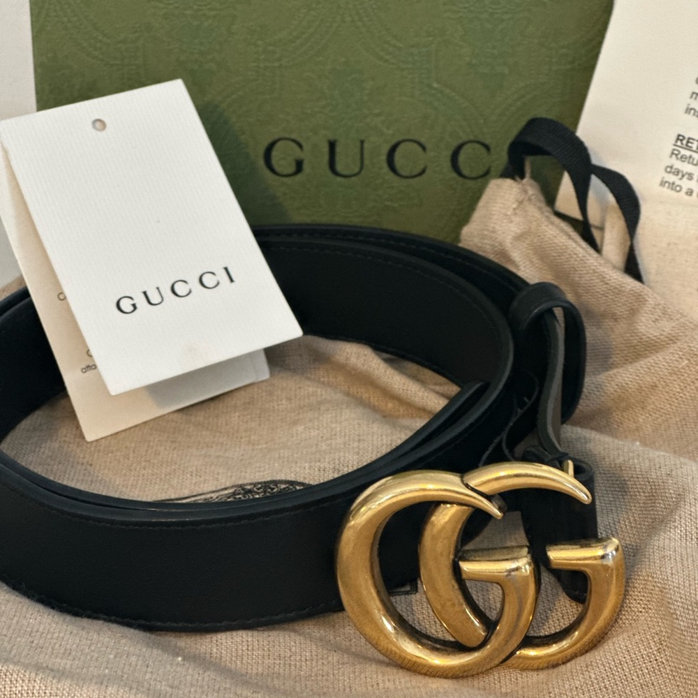 Gucci Marmont Black Leather Belt with Gold Buckle